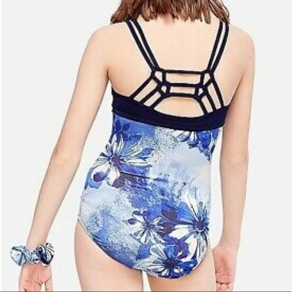 Justice Active Navy Floral Leotard w/ Scrunchie